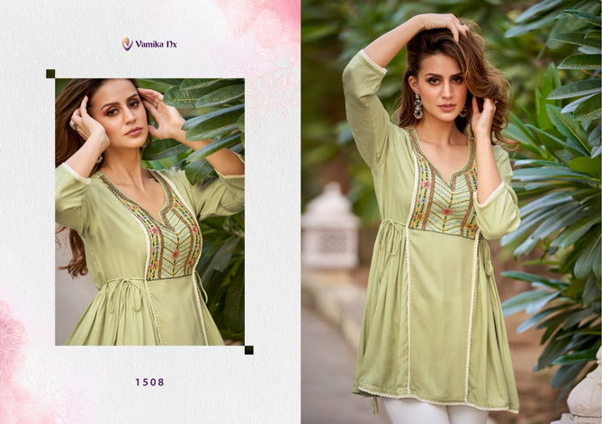 Rang Mahal Vol 2 By Vamika Nx Heavy Rayon Tunic Ladies Top Wholesale Market In Surat